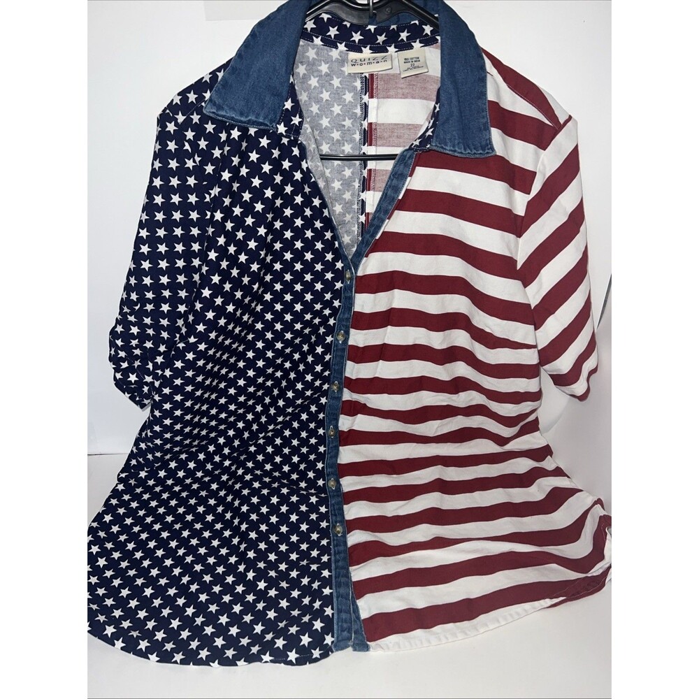 vintage Quizz Woman American flag patterned button-down shirt S/Z 22 100%Cotton